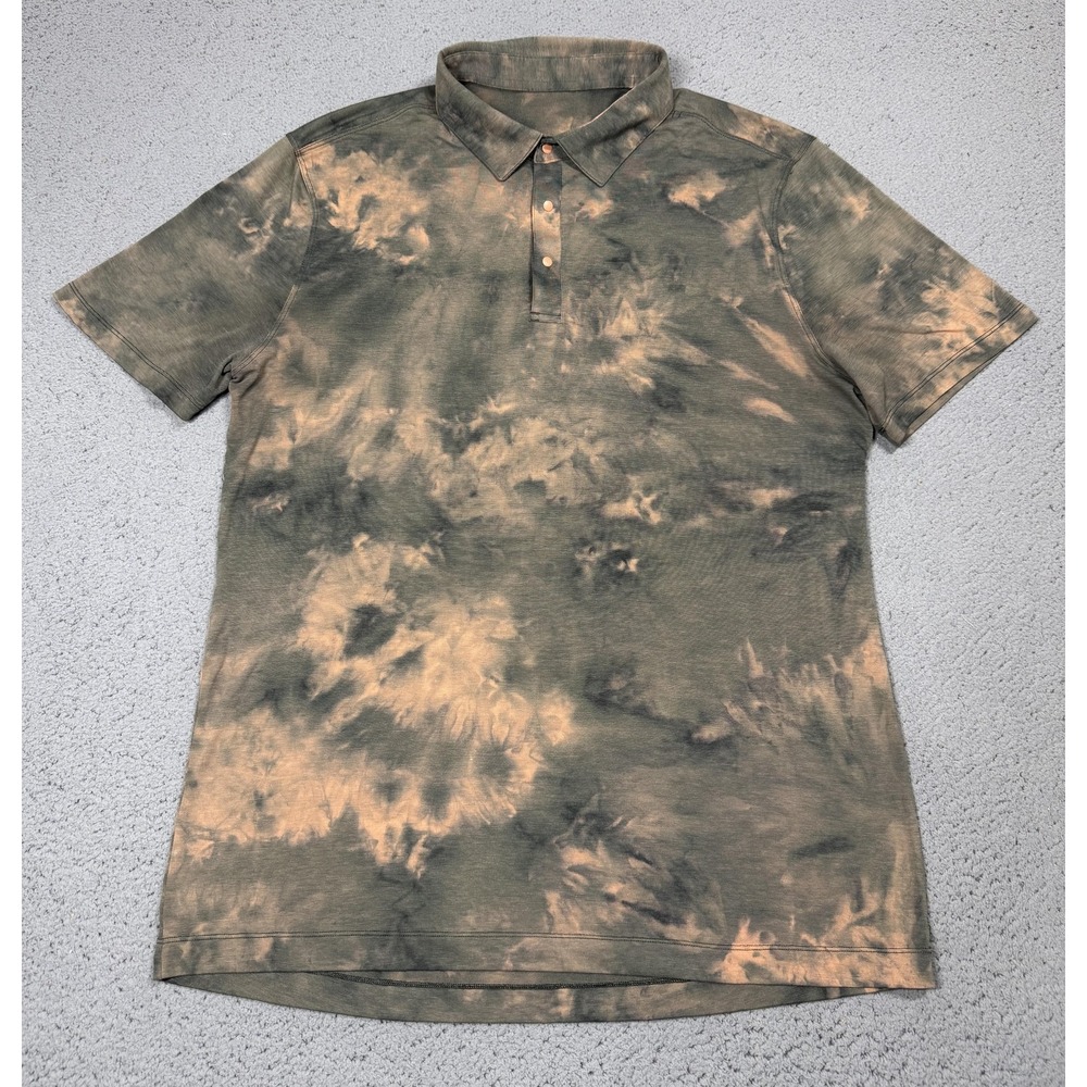 Lululemon Polo Shirt Mens Large Green Batik Print Golf Performance Stretch